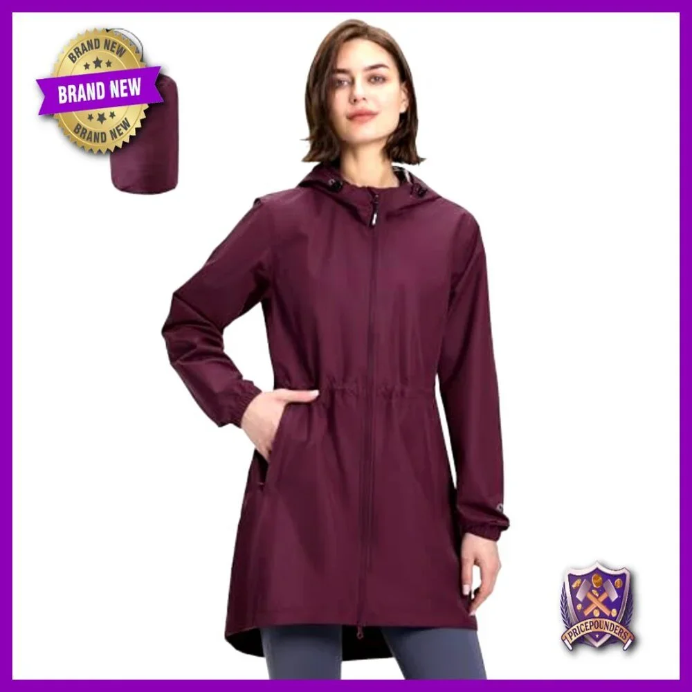 Waterproof Packable Rain Jacket Lightweight Windproof Trench Coat With Hood